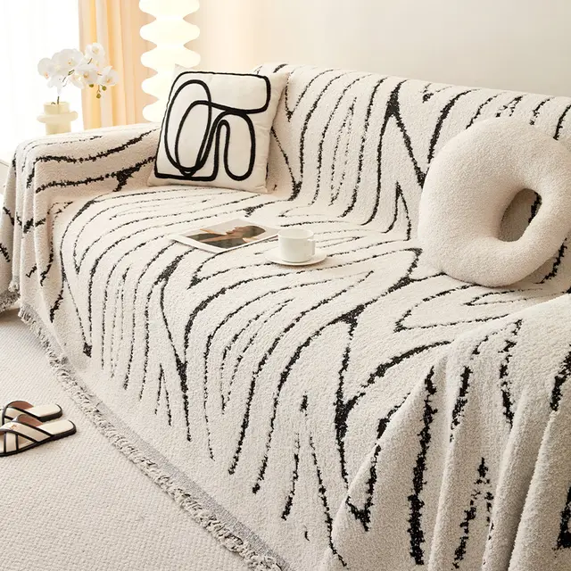 Wool Yarn One piece Full Covered Light Luxury Fabric Sofa Cover Black - Shop at LoveMi
