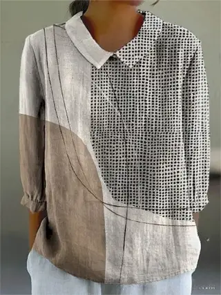 Loose Printed Crew Neck Casual Plus Size Women's Shirt - Bj247