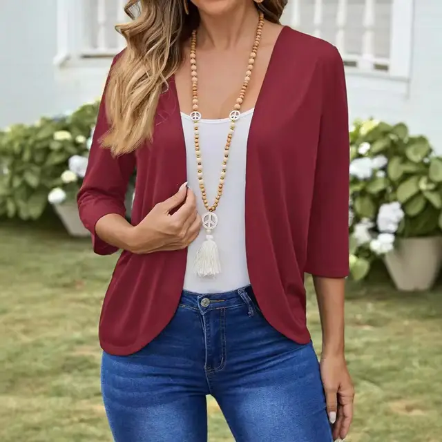 Cardigan Women's Clothes Knit Casual Coat Wine Red - Shop at LoveMi