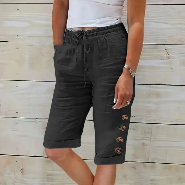 Summer Elastic Waist Solid Color Cotton Linen Wide Leg Pants 5 Black - Shop at LoveMi