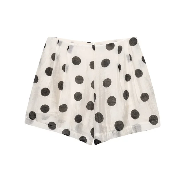Polka Dot Hanging Collar Top Pleated Decorative Casual Shorts Pants - Shop at LoveMi