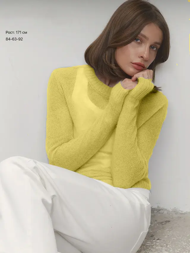 Sweater Blouse Women's Round Neck European And American Style See through Yellow - Shop at LoveMi