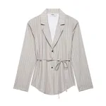 Thin Belt Striped Blazer Mini Shorts - Top-S