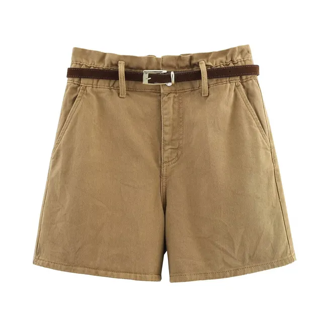 Fashion Casual High Waist Paper Bag Denim Casual Shorts Dark Tawny Color - Shop at LoveMi