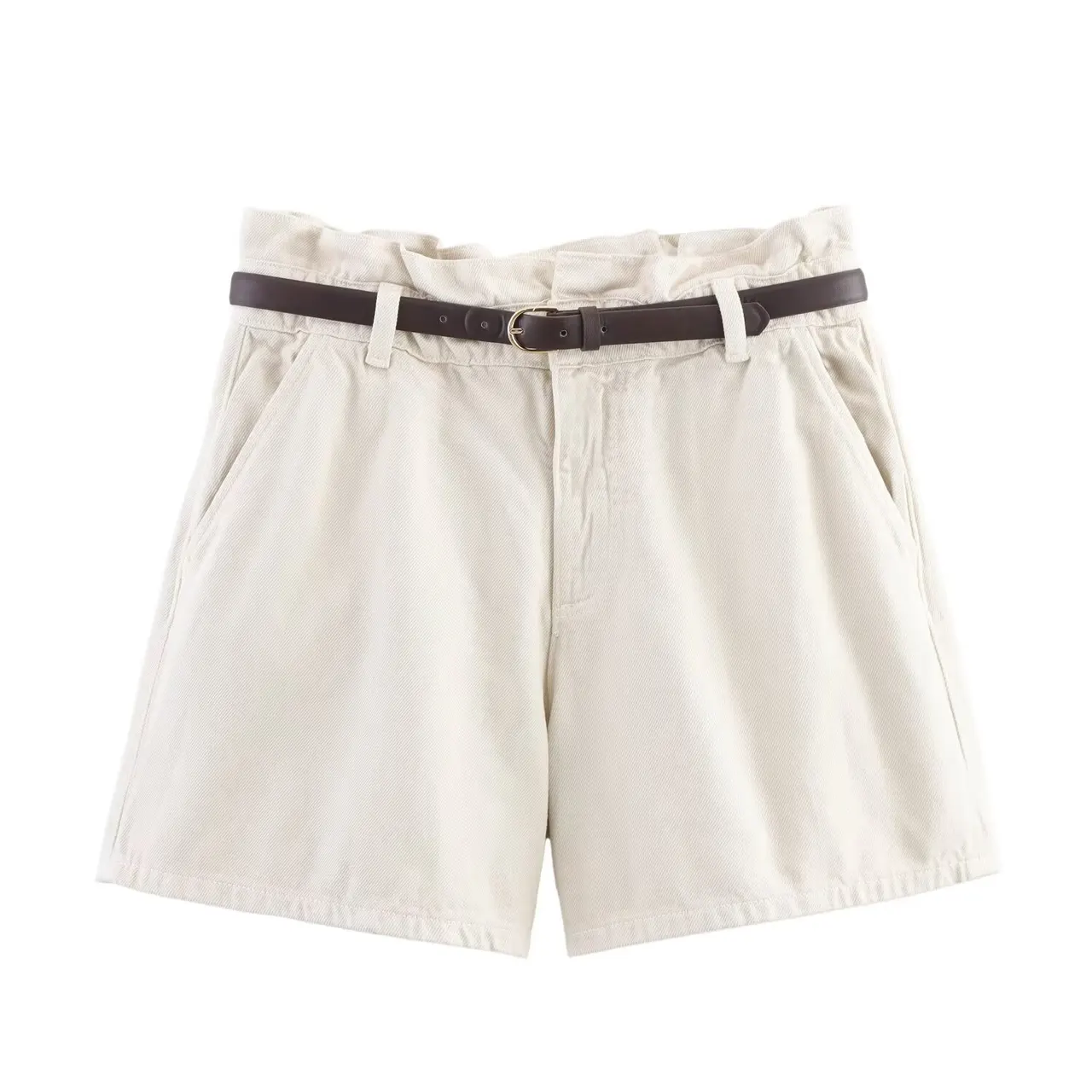 Fashion Casual High Waist Paper Bag Denim Casual Shorts - White