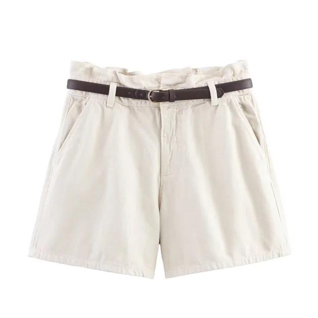 Fashion Casual High Waist Paper Bag Denim Casual Shorts White - Shop at LoveMi