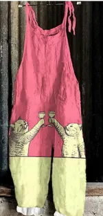 Women's Suspender Pants Animal Vintage Print - Xxl-10 Style