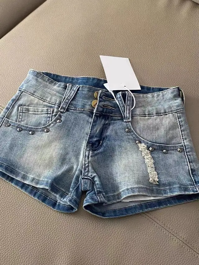 Fashionable Light Color Retro Denim Shorts For Women Blue - Shop at LoveMi
