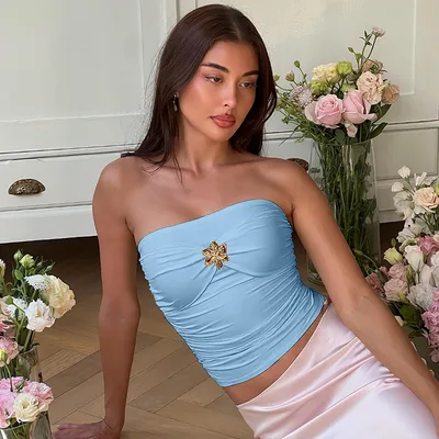 Women's Pleated Tube Top Slim Top Sky Blue - Shop at LoveMi