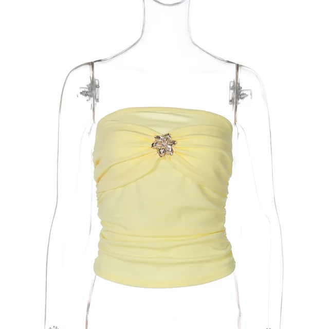 Women's Pleated Tube Top Slim Top Yellow - Shop at LoveMi