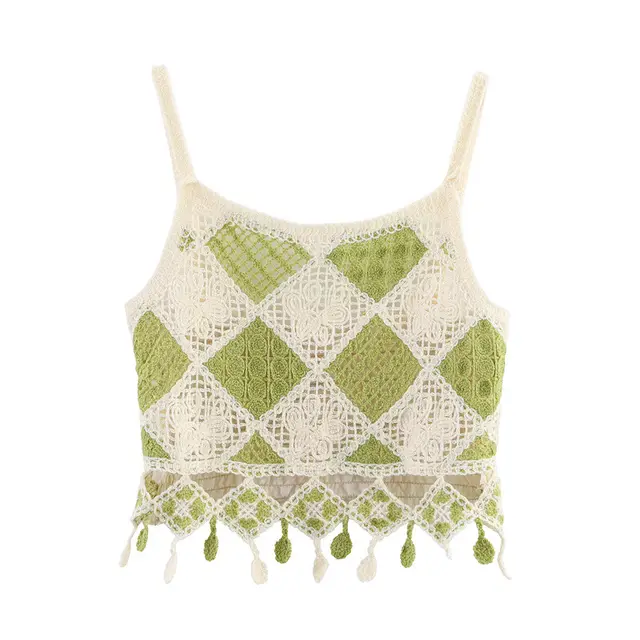 Hollow out Design Sense Niche Crocheted Camisole Top Green - Shop at LoveMi