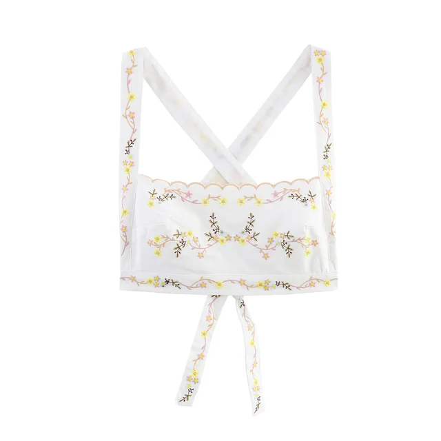 Elegant Simple And Fashionable Flower Embroidered Straight Collar Short Top White 2 - Shop at LoveMi