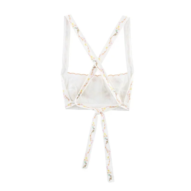 Elegant Simple And Fashionable Flower Embroidered Straight Collar Short Top White - Shop at LoveMi