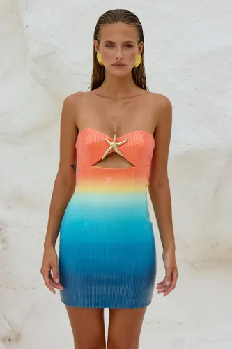 Sequined Printed Chest wrapped Dress Women's Clothing Orange - Shop at LoveMi
