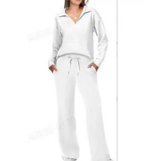 Women's Fashion Casual Drawstring Solid Color Suit White - Shop at LoveMi