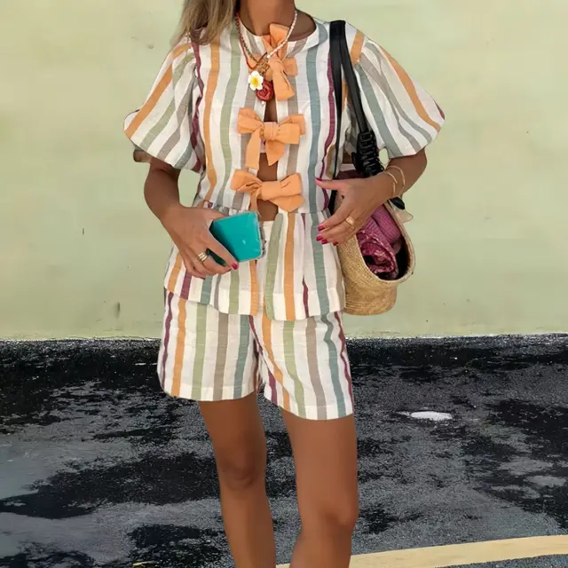 Fashion Casual Striped Shorts Top Suit Women Color - Shop at LoveMi