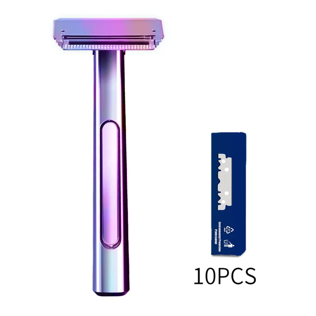 Double layer Half blade Knife Holder Manual Shaving Suspension Knife Head Shaver Gilding Purple 10 Blades - Shop at LoveMi