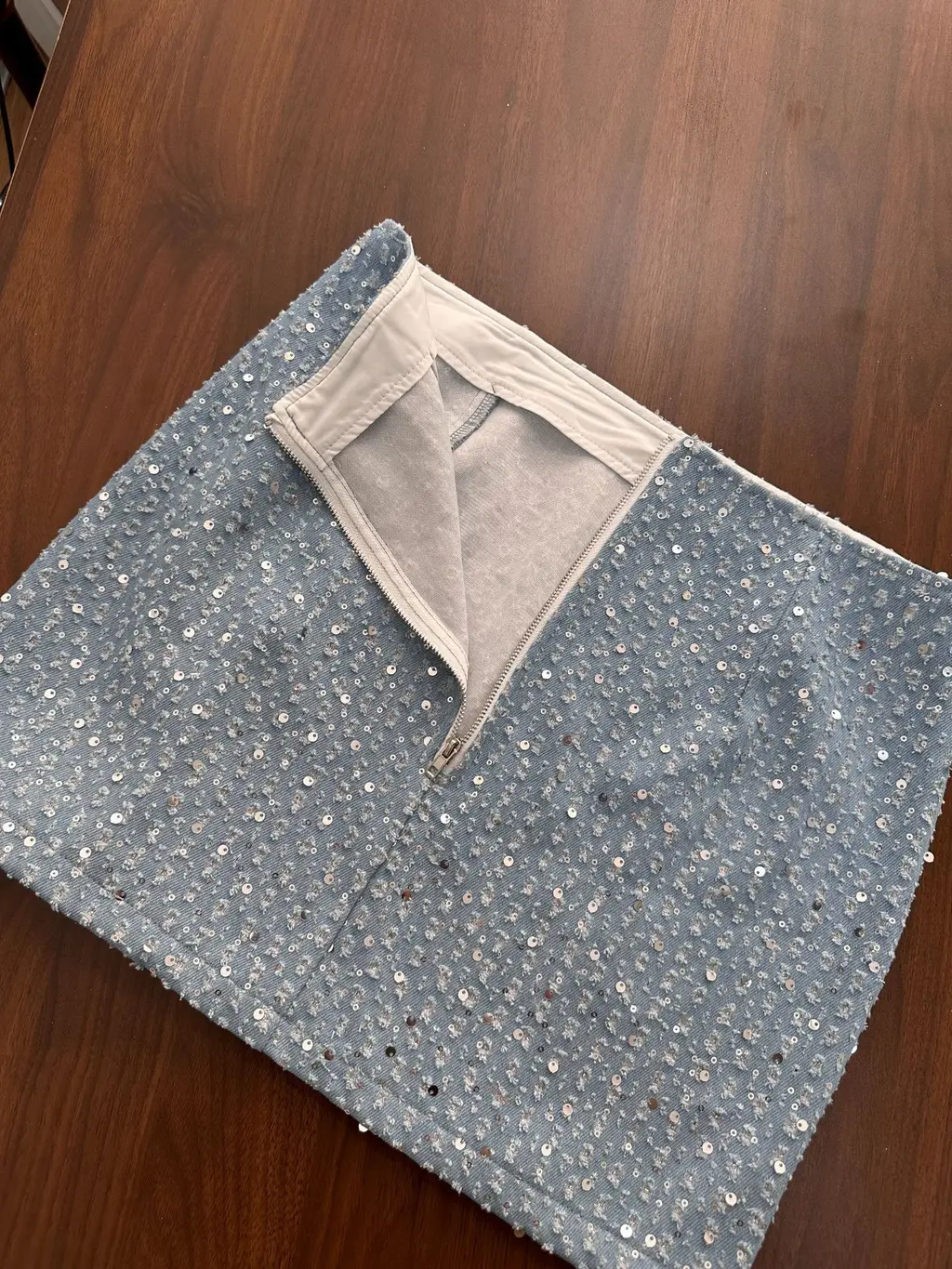 Women's Sexy Denim Sequined Slim-fit Tube Top Wide-leg Pants - Blue Skirt