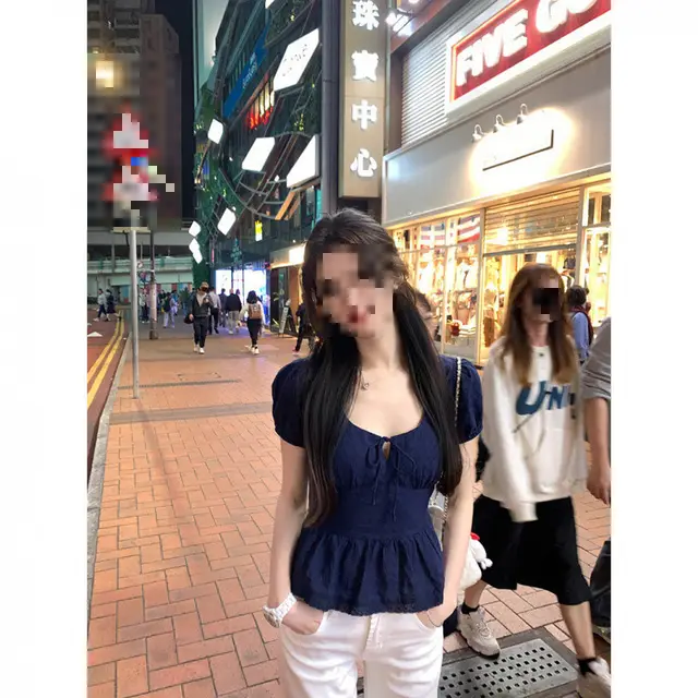 Women's Simple Solid Color French Square Collar Top Dark Blue - Shop at LoveMi