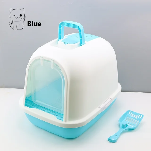 Litter Box Fully Enclosed Drawer Cat Toilet Deodorant Splash proof Cat Supplies Blue - Shop at LoveMi
