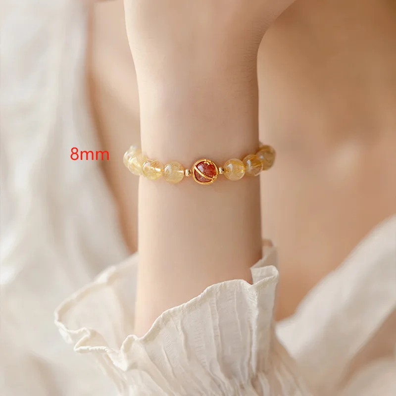 Women's Special-interest Design Refined Grace Crystal Bracelet - Gold Rutilated Quartz 8Mm - View 1
