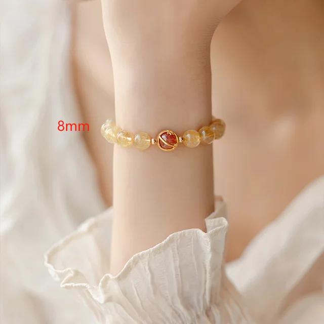 Women's Special interest Design Refined Grace Crystal Bracelet Gold Rutilated Quartz 8Mm - Shop at LoveMi