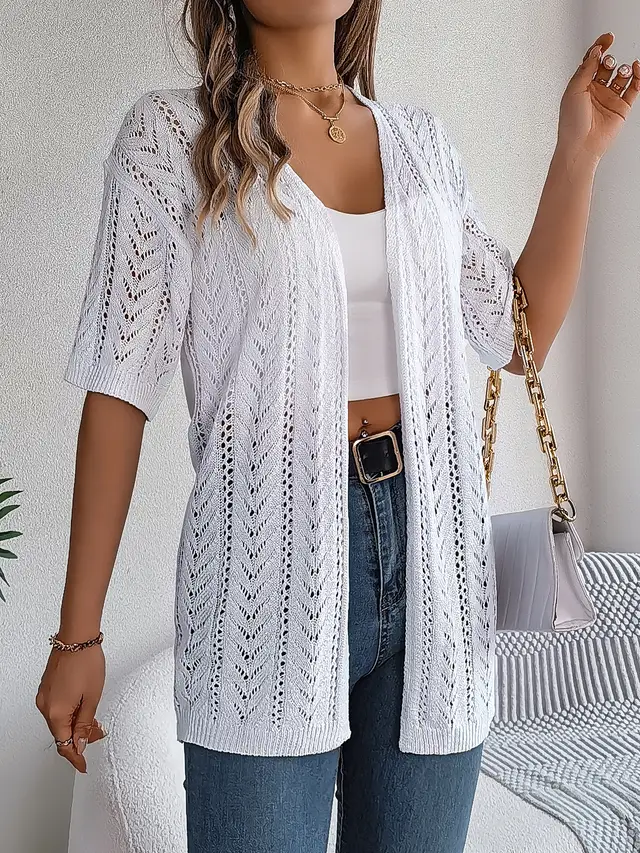 Women's Hollow Knitted Sun Protection Shirt White - Shop at LoveMi