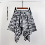 College Style Plaid Irregular Dance Skirt - Black And White Star Grid