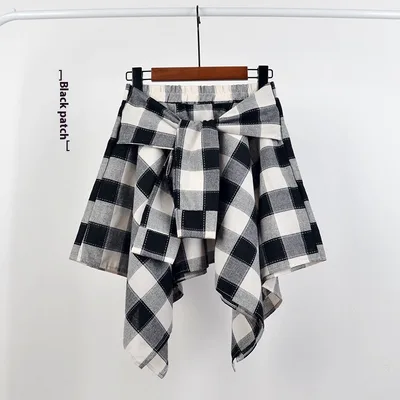 College Style Plaid Irregular Dance Skirt Black - Shop at LoveMi