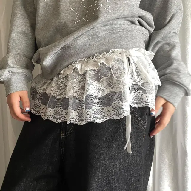 Lace Short Fart Curtain A Line Ballet Bow Lace up Skirt Bandage Dress White - Shop at LoveMi