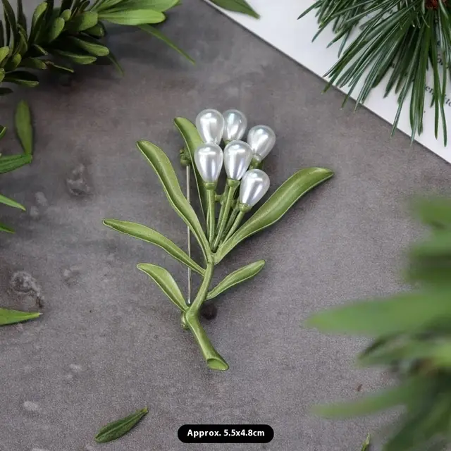 Retro Mori Style Plant Elegant Graceful Pearl Brooch 23 Long Leaf Pearl - Shop at LoveMi