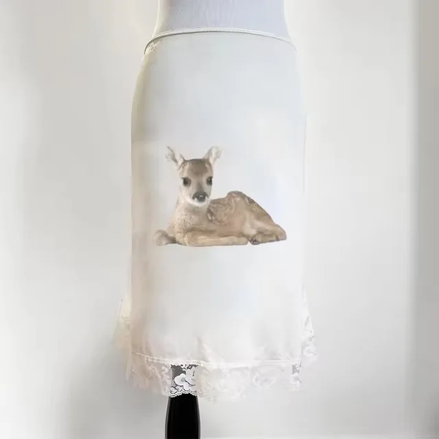 Women's High Waist Cute Animal Pattern Printed Skirt White 6 - Shop at LoveMi