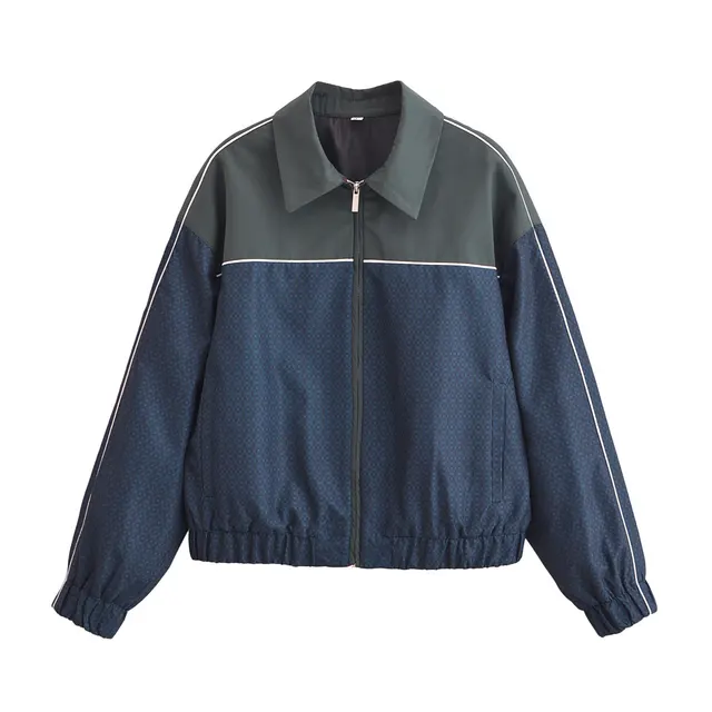 European And American Style Plaid Long Sleeve Lapel Zipper Jacket Blue - Shop at LoveMi