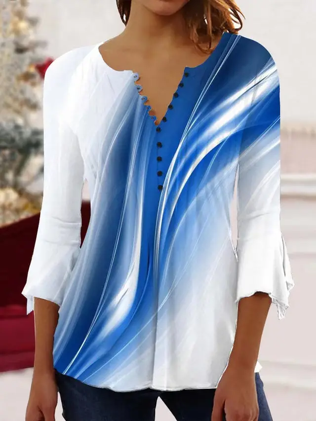 V neck Slim fit Printed Top Women White And Blue - Shop at LoveMi