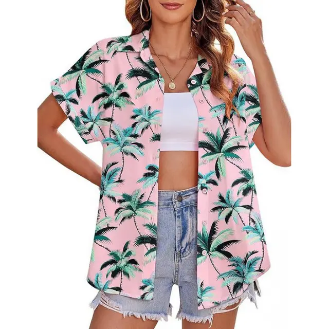 Fashion Personality Women's Floral 3D Printed Shirt Pink - Shop at LoveMi