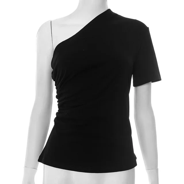 European And American Solid Color Shoulder Bag Casual Vest T shirt Black - Shop at LoveMi