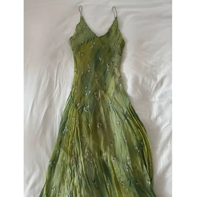 Seaside Holiday Green Printing Slip Dress Green - Shop at LoveMi