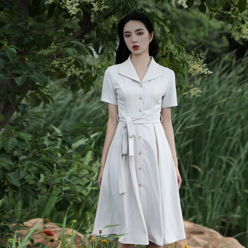 Elegant Suit Collar White Shirt Slim White Dress White - Shop at LoveMi