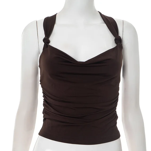 Women's Pleated Cross Cool Spicy Backless Underwaist Brown - Shop at LoveMi