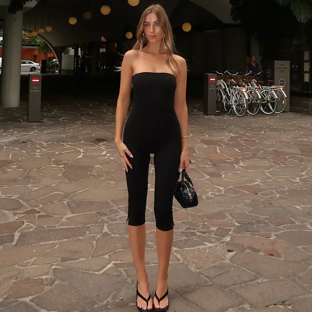Women's Sleeveless Tube Top Long Jumpsuit Black - Shop at LoveMi