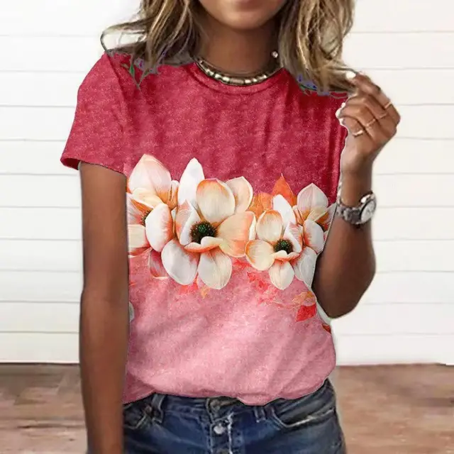 Artificial Cotton 3D Sunflower Print Round Neck T shirt Xsp824110508 - Shop at LoveMi