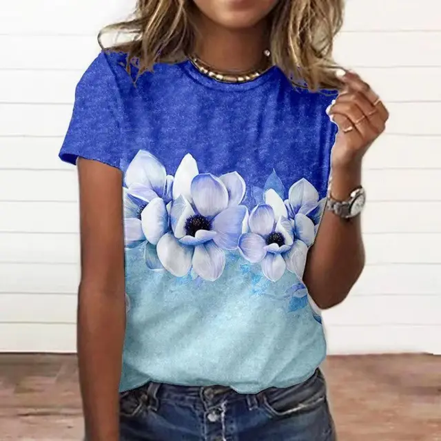 Artificial Cotton 3D Sunflower Print Round Neck T shirt Xsp824110509 - Shop at LoveMi