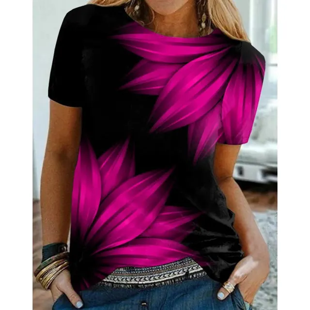 Artificial Cotton 3D Sunflower Print Round Neck T shirt Xsp824110511 - Shop at LoveMi