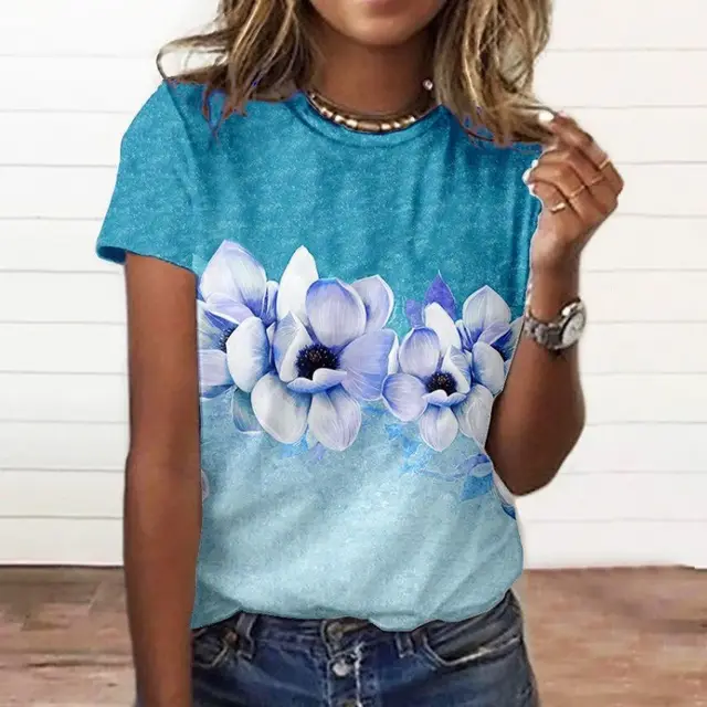 Artificial Cotton 3D Sunflower Print Round Neck T shirt Xsp824110512 - Shop at LoveMi