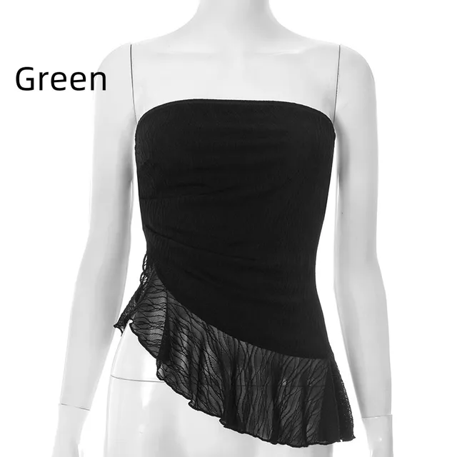 European And American Pure Color Tube top Voile Wavy Edge Sexy T shirt Green - Shop at LoveMi