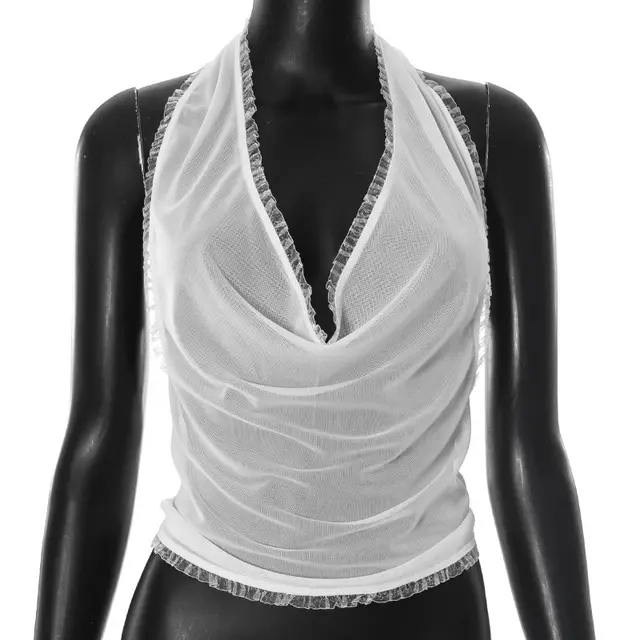 European And American One neck Lace Mesh Sexy Two way T shirt White - Shop at LoveMi