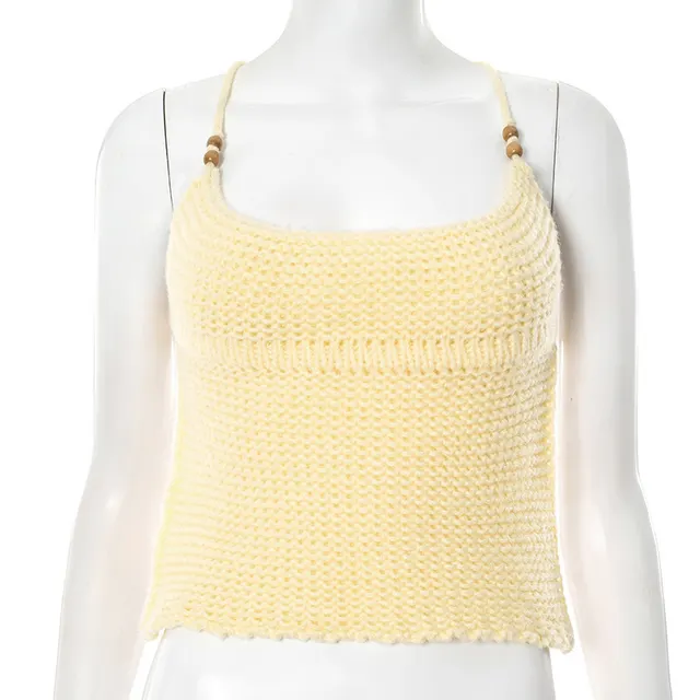 Women's Woolen Lace up Backless Top Yellow - Shop at LoveMi