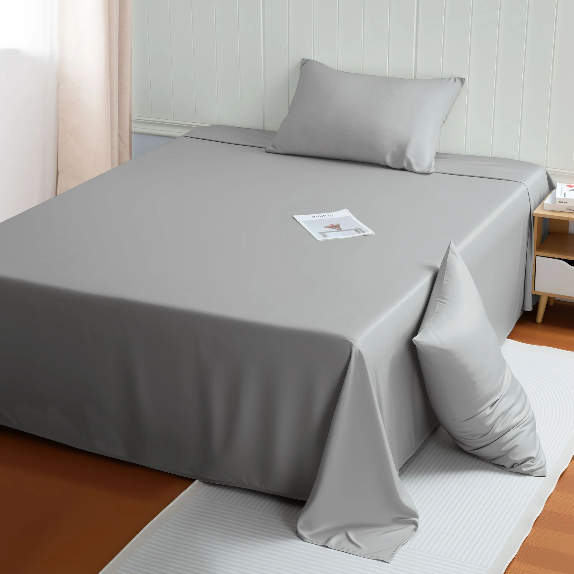 High-end Solid Colour Bed Sheet Bamboo Fibre Summer Mat - Silver Grey