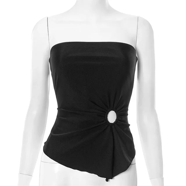 Women's Strapless Buckle Beveled Tight Top Black - Shop at LoveMi