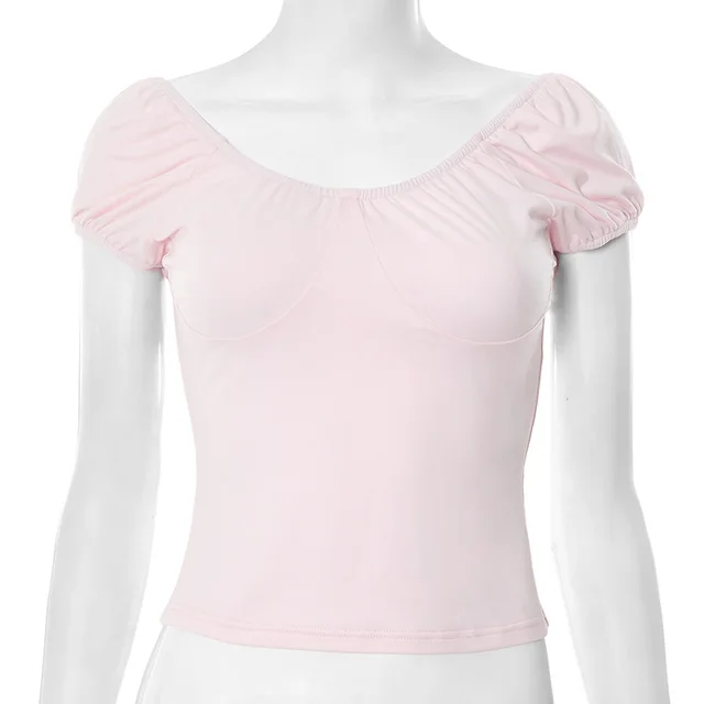 Short Sleeve V neck Simplicity Backless Casual Top T shirt Pink - Shop at LoveMi